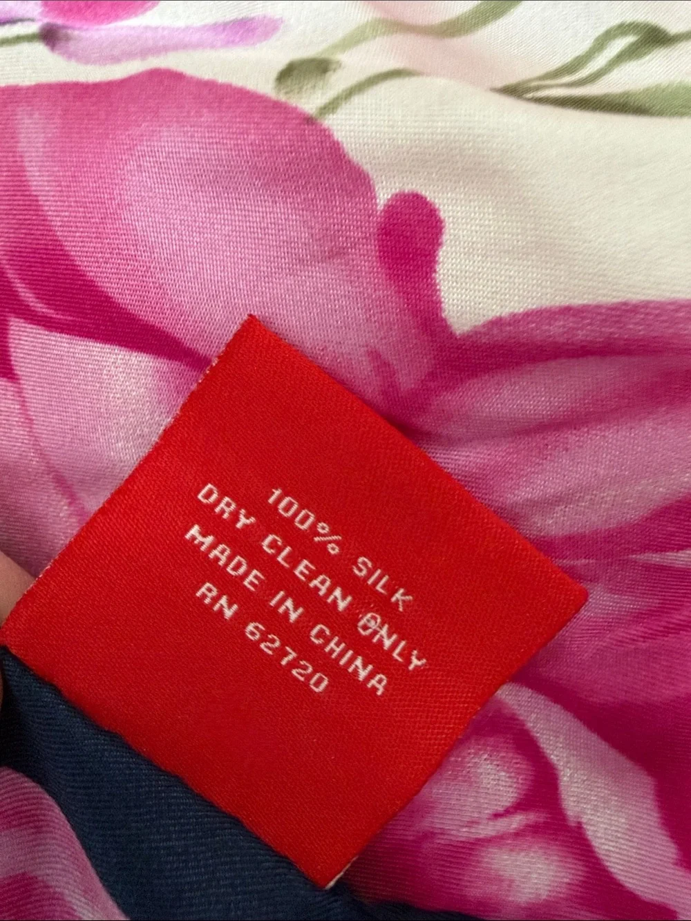 Oscar de la Renta Pink Floral Silk Scarf with Navy Trim